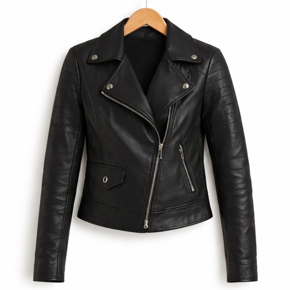 Shein Black Faux Leather Moto Jacket Sz Small
